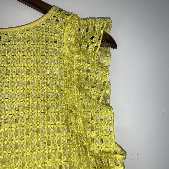 Banana Republic Geo Lace Ruffle Top Bright Celery Yellow Women Top Blouse Size L - Picture 7 of 13